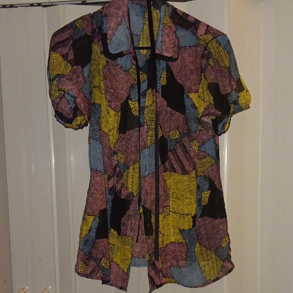 Hot Topic/Nightmare Before Christmas/Sally Patchwork Short Sleeve Blouse